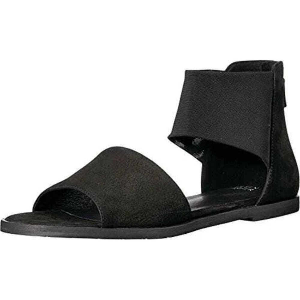 Eileen Fisher Nubuck Flat Sandals Zip Back Mesh Material Ankle Strap Size 8.5